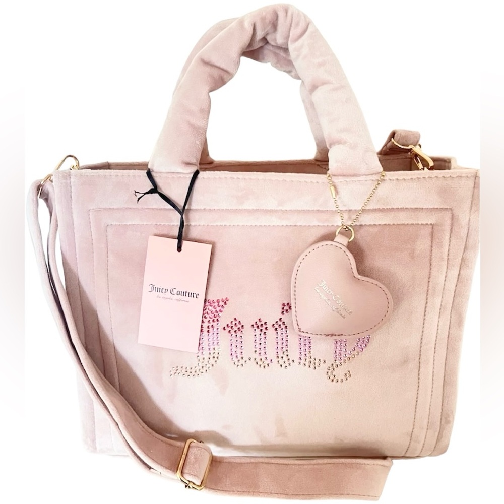 NWT JUICY COUTURE DUSTY BLUSH PINK BIG SPENDER TOTE CROSSBODY BAG HEART CHARM
